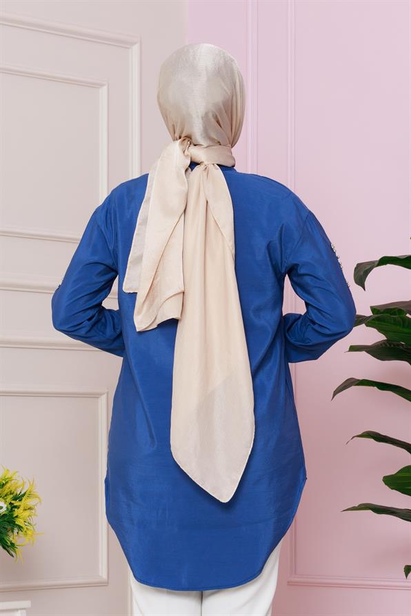 تونيك مع تفاصيل بالأكمام  باللون الأزرق