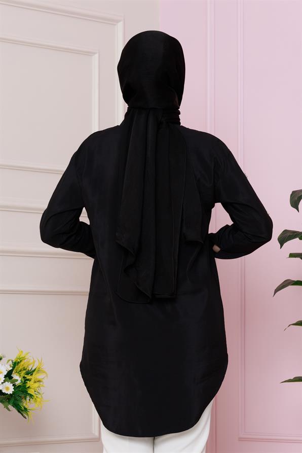 تونيك بتفاصيل على الأكمام - لون أسود