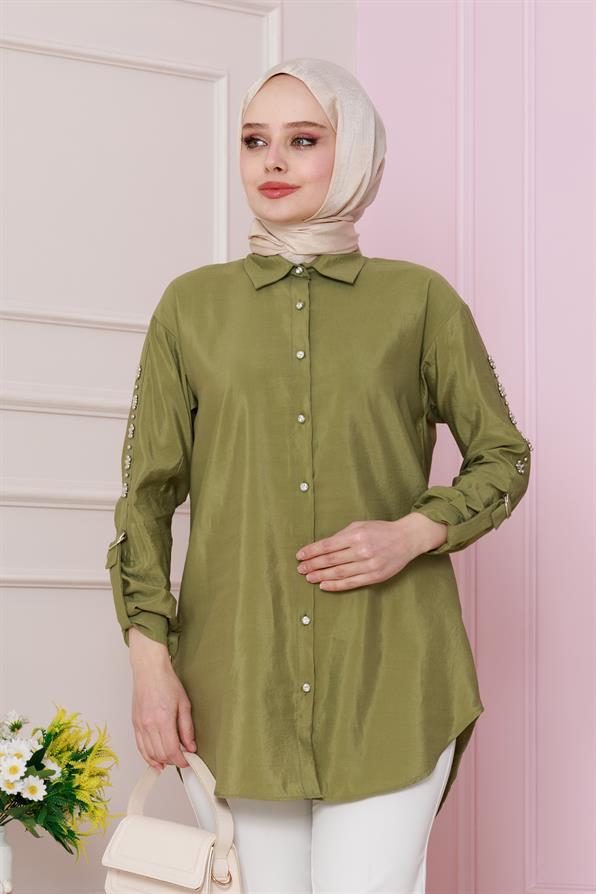 تونيك مع تفاصيل بالأكمام -  اللون الأخضر
