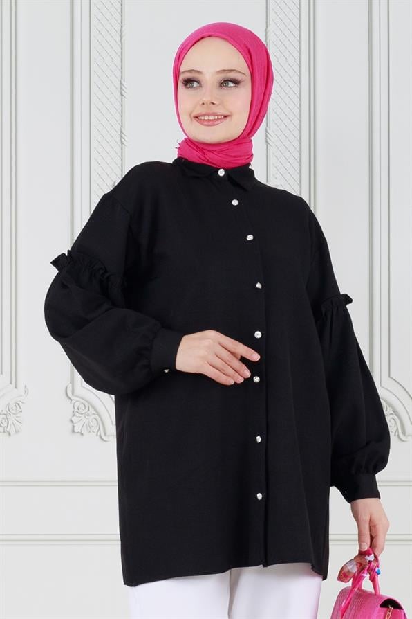تونيك بتفاصيل على الأكمام لون أسود