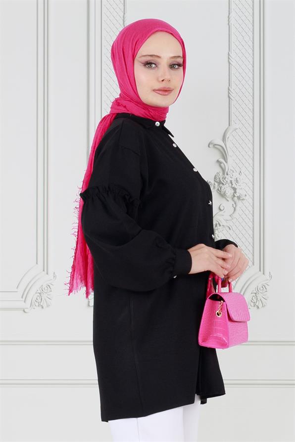 تونيك بتفاصيل على الأكمام لون أسود
