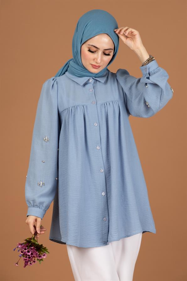 Arm Pearl Detailed Tunic-Light Bluesi