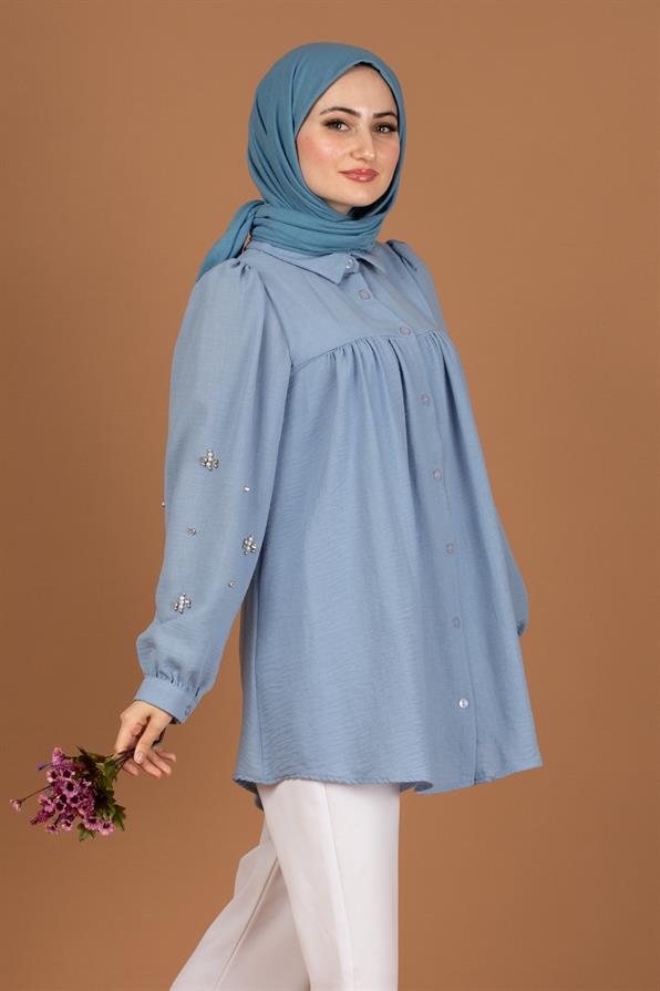 Arm Pearl Detailed Tunic-Light Bluesi