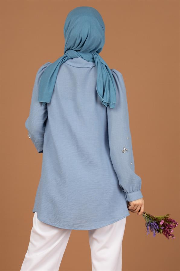 Arm Pearl Detailed Tunic-Light Bluesi
