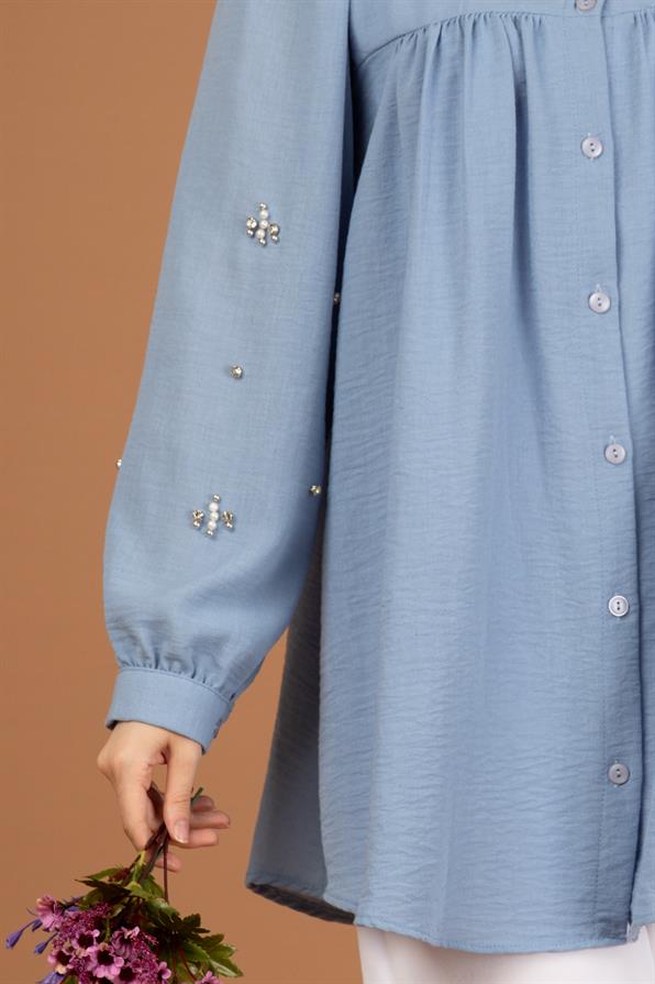 Arm Pearl Detailed Tunic-Light Bluesi