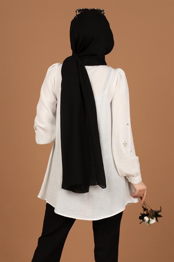 Arm Pearl Detailed Tunic-White