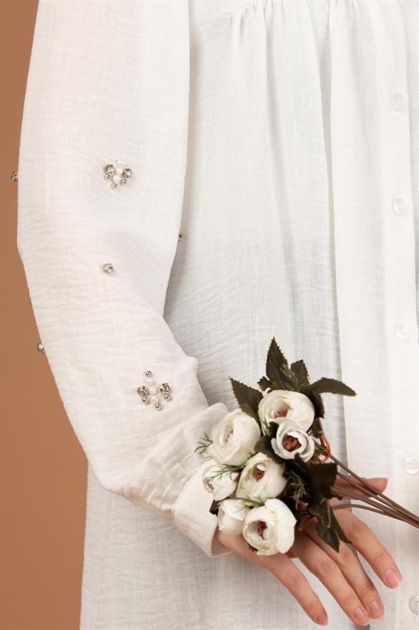 Arm Pearl Detailed Tunic-White