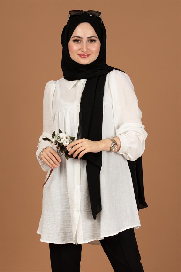 Arm Pearl Detailed Tunic-White