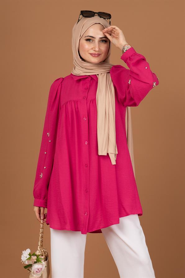 Arm Pearl Detailed Tunic-Fuchsia