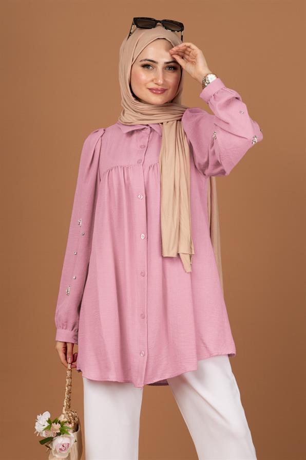 Pearl Sleeve Tunic-Pink