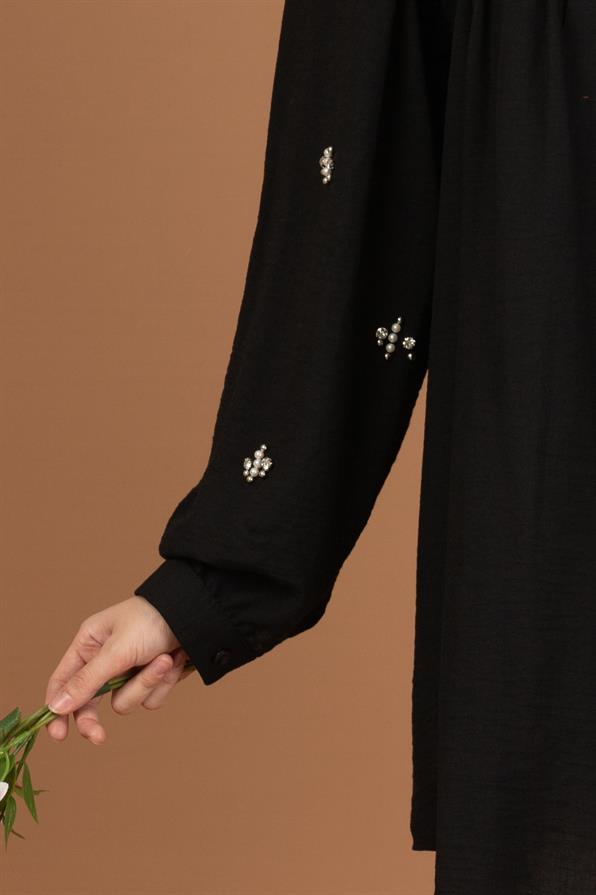 Arm Pearl Detailed Tunic-Black