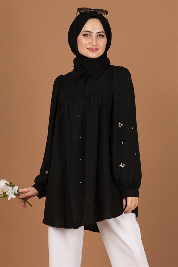 Arm Pearl Detailed Tunic-Black