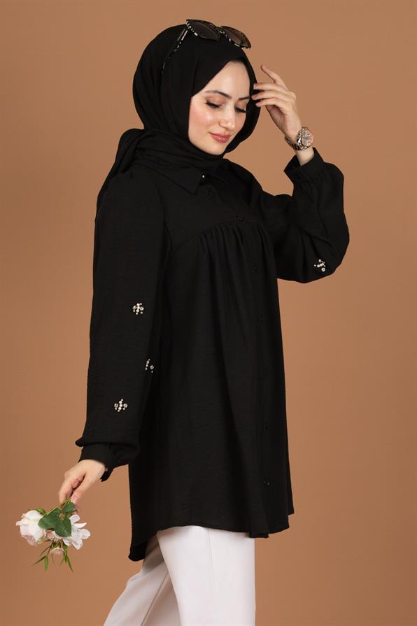 Arm Pearl Detailed Tunic-Black