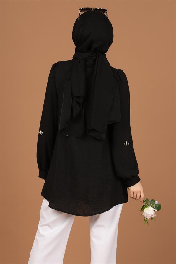 Arm Pearl Detailed Tunic-Black