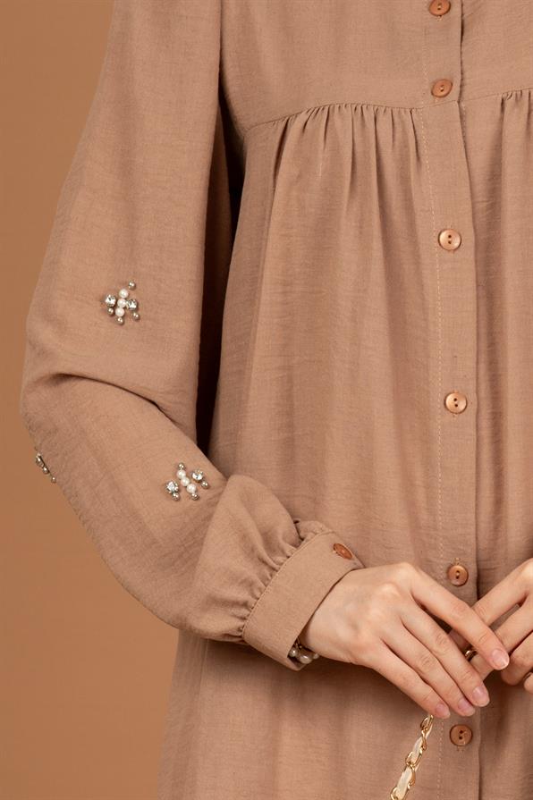 Arm Pearl Detailed Tunic-Mink