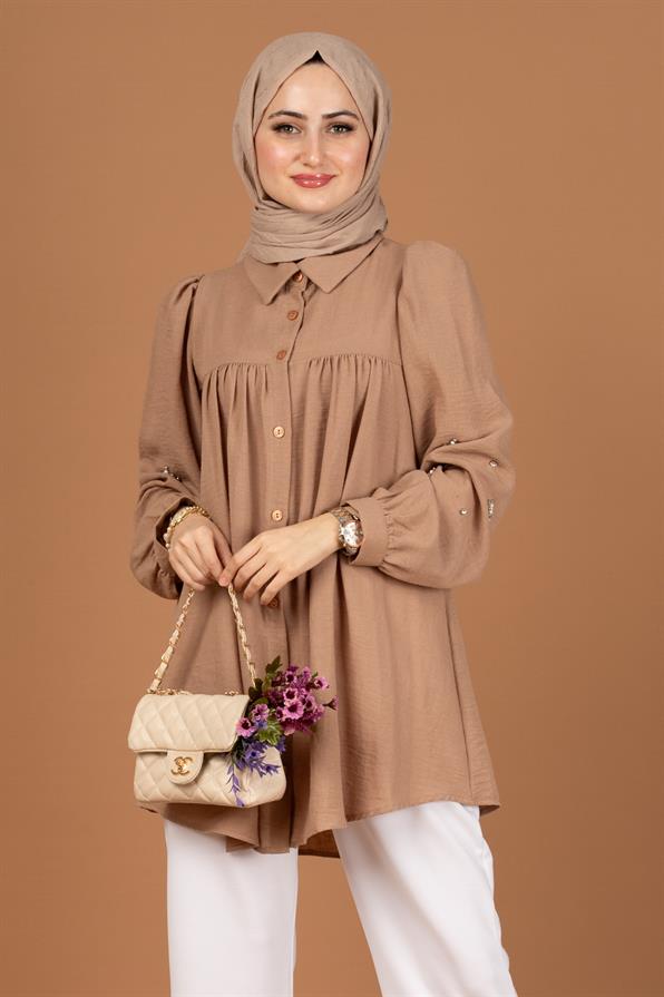 Arm Pearl Detailed Tunic-Mink