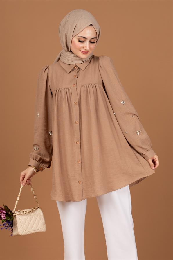 Arm Pearl Detailed Tunic-Mink