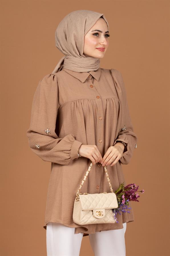 Arm Pearl Detailed Tunic-Mink
