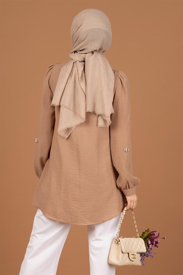 Arm Pearl Detailed Tunic-Mink