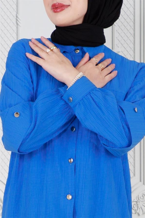 تونيك بتفاصيل على الأكمام - لون أزرق