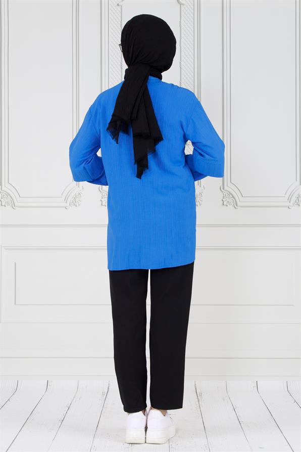 تونيك بتفاصيل على الأكمام - لون أزرق