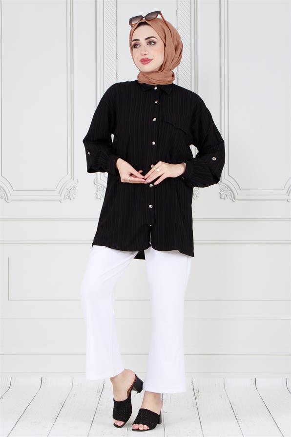 تونيك بتفاصيل  على الأكمام-أسود