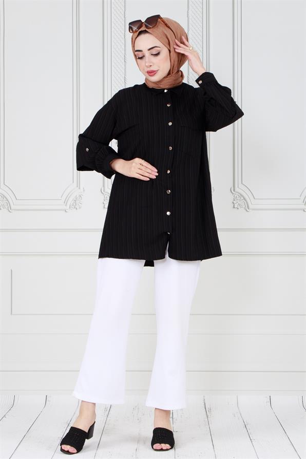 تونيك بتفاصيل  على الأكمام-أسود