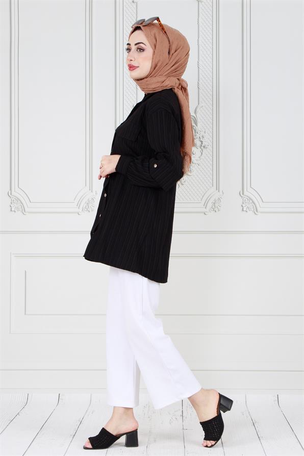 تونيك بتفاصيل  على الأكمام-أسود