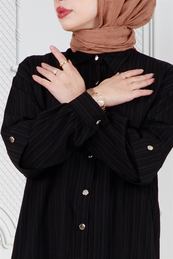 تونيك بتفاصيل  على الأكمام-أسود