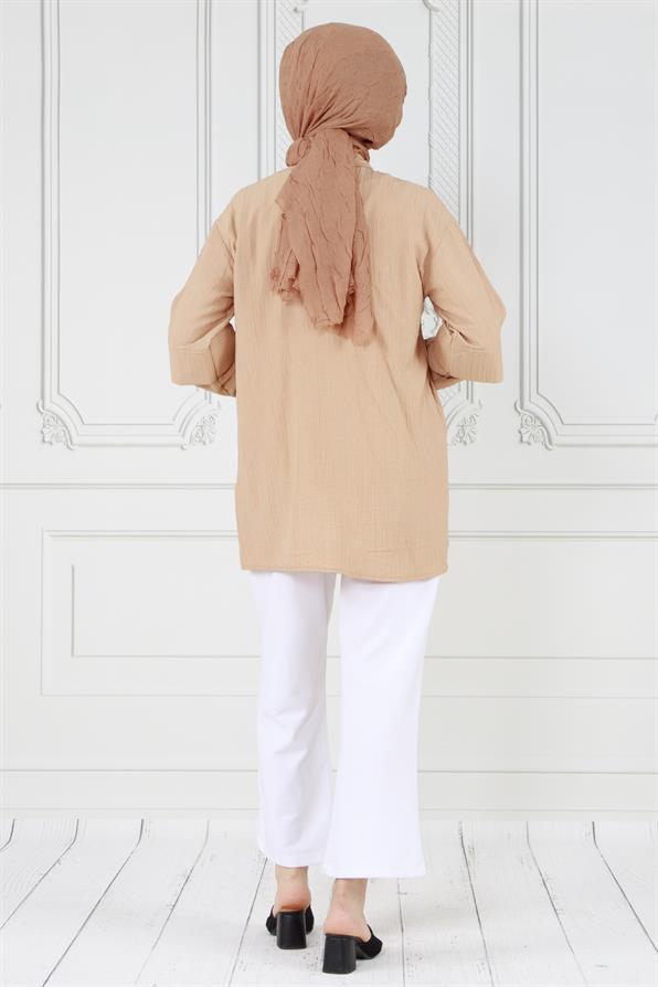 تونيك بأكمام متعددة الطبقات-لون بني حليبي