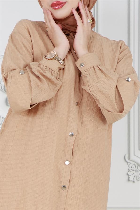 تونيك بأكمام متعددة الطبقات-لون بني حليبي