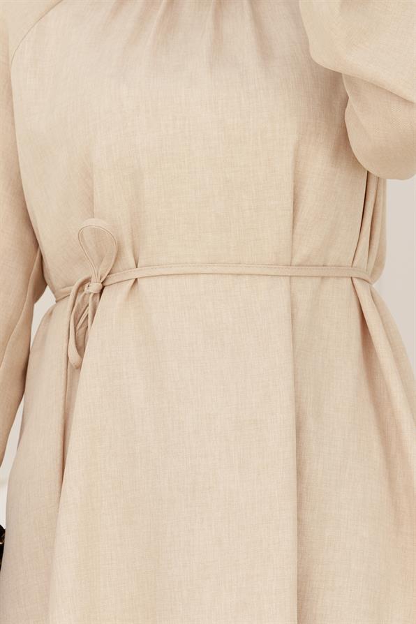 Kolu Lastikli Beli bağcıklı Nisa Takım-Bej