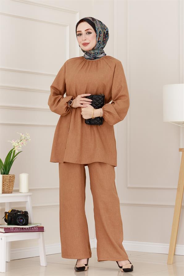 Kolu Lastikli Beli bağcıklı Nisa Takım-Camel