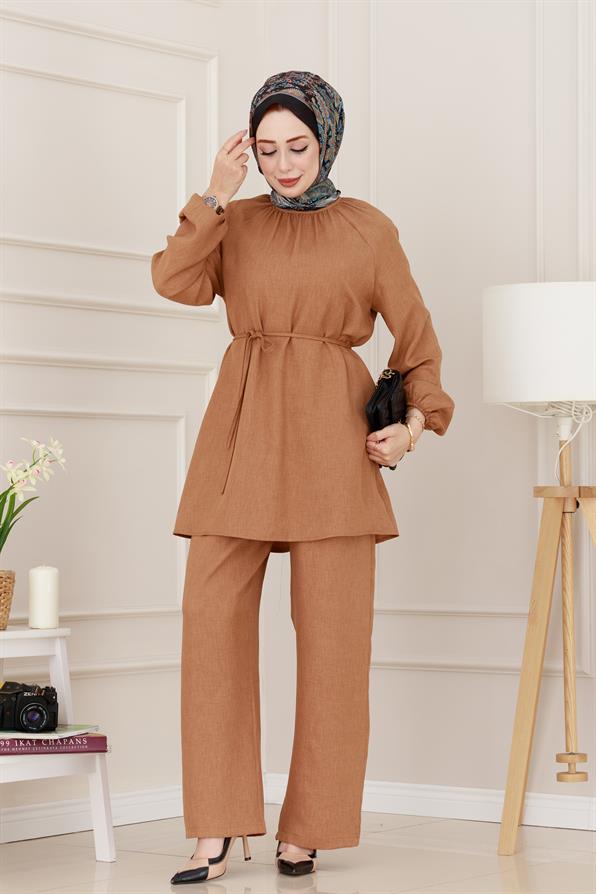 Kolu Lastikli Beli bağcıklı Nisa Takım-Camel