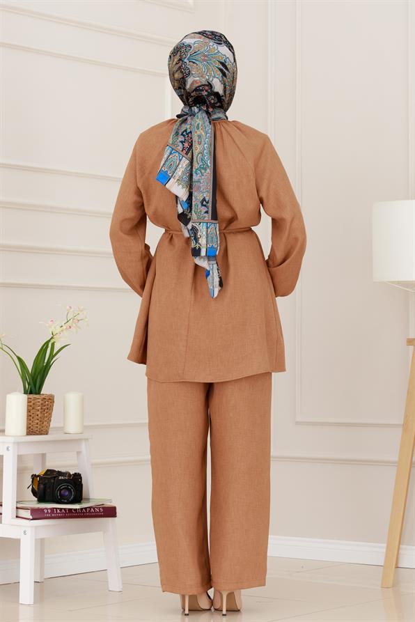 Kolu Lastikli Beli bağcıklı Nisa Takım-Camel