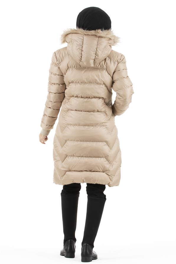 Elastic Cuff Puffer Coat-Beige