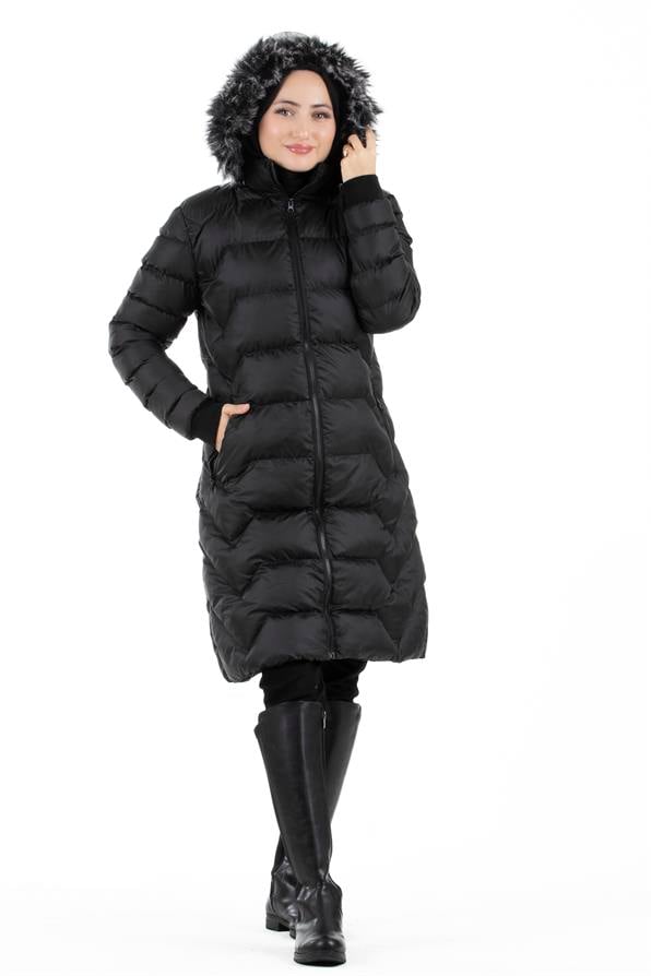 Elastic Sleeve Puffer Jacket - Black