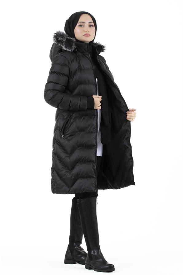 Elastic Sleeve Puffer Jacket - Black