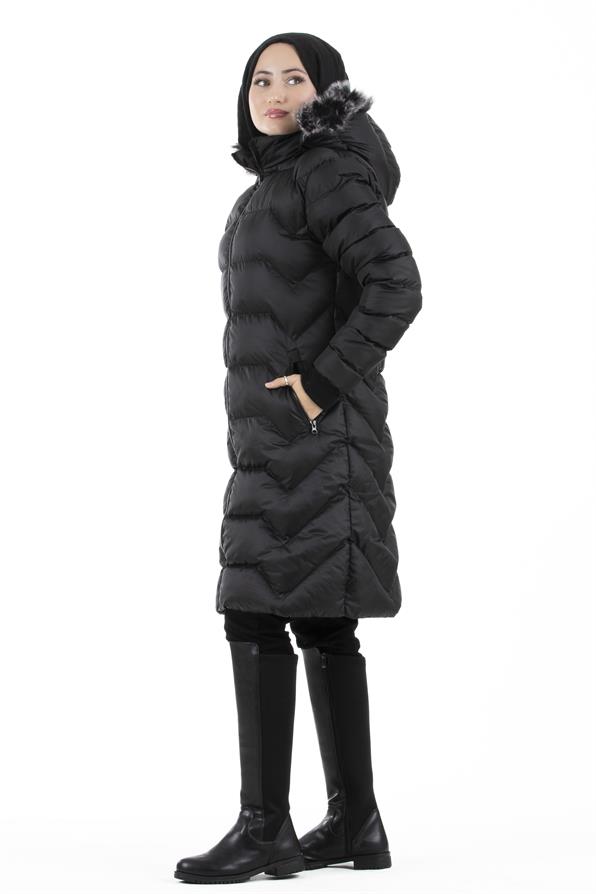 Elastic Sleeve Puffer Jacket - Black