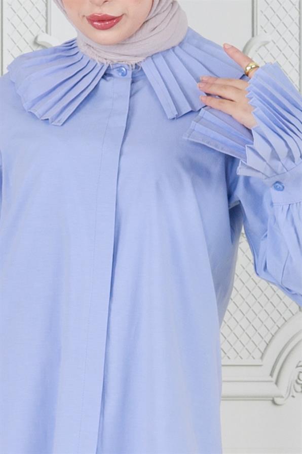 قميص بأكمام مطوية - أزرق فاتح