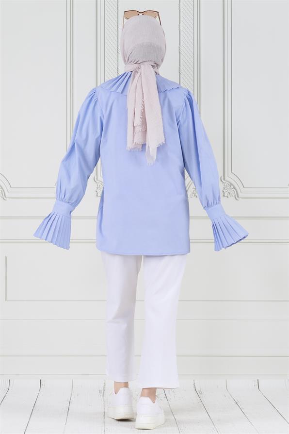 قميص بأكمام مطوية - أزرق فاتح