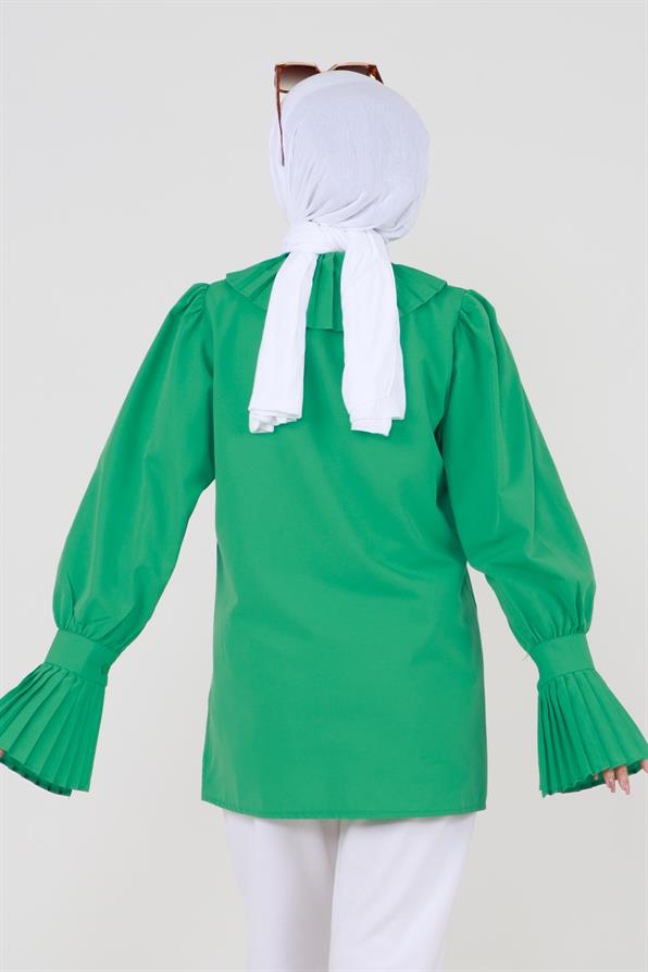 قميص بأكمام بنمط مطوي - اللون الأخضر بنتون