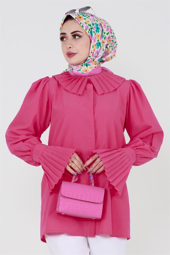 قميص بأكمام مزينة - فوشيا