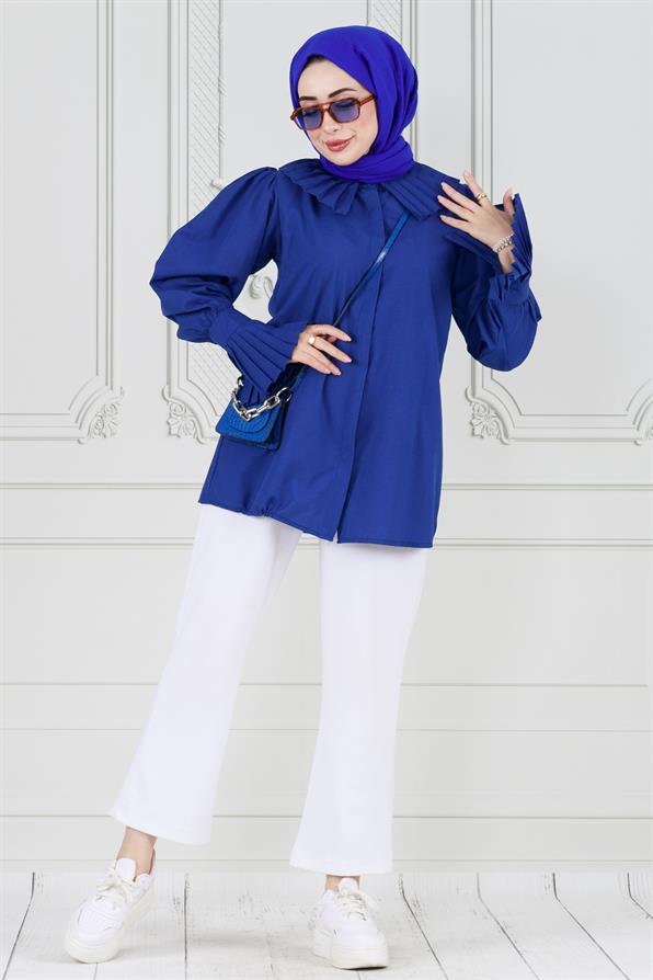 قميص بأكمام مطوية - أزرق داكن