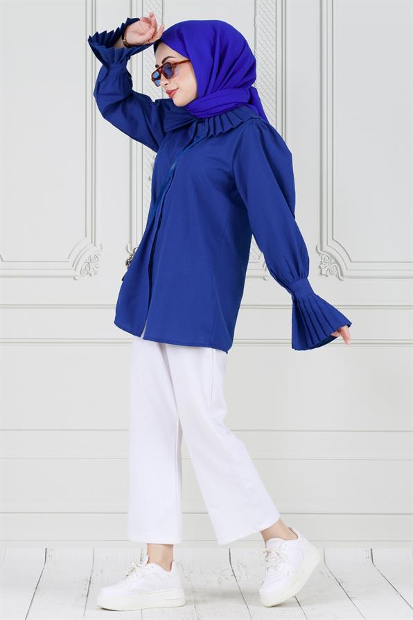 قميص بأكمام مطوية - أزرق داكن