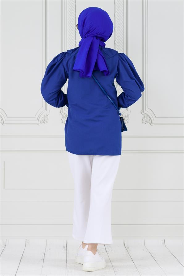 قميص بأكمام مطوية - أزرق داكن