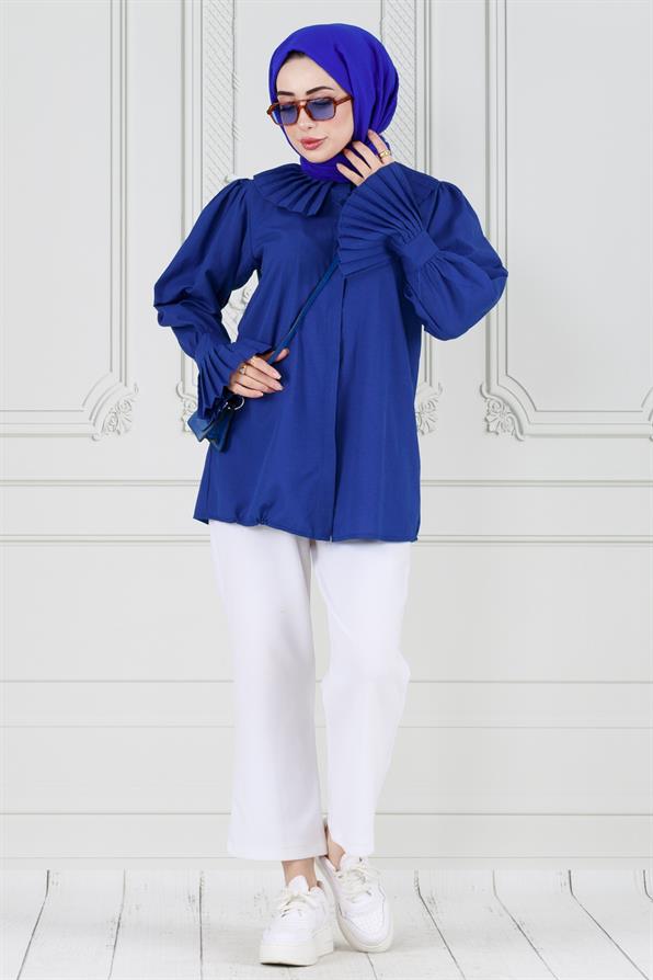 قميص بأكمام مطوية - أزرق داكن