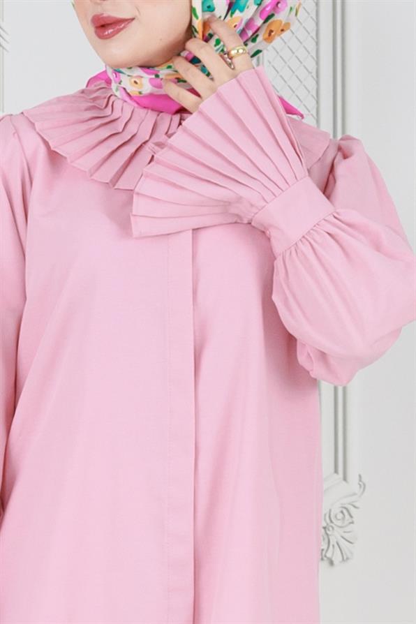 Pleated collar and sleeves shirt - Pink