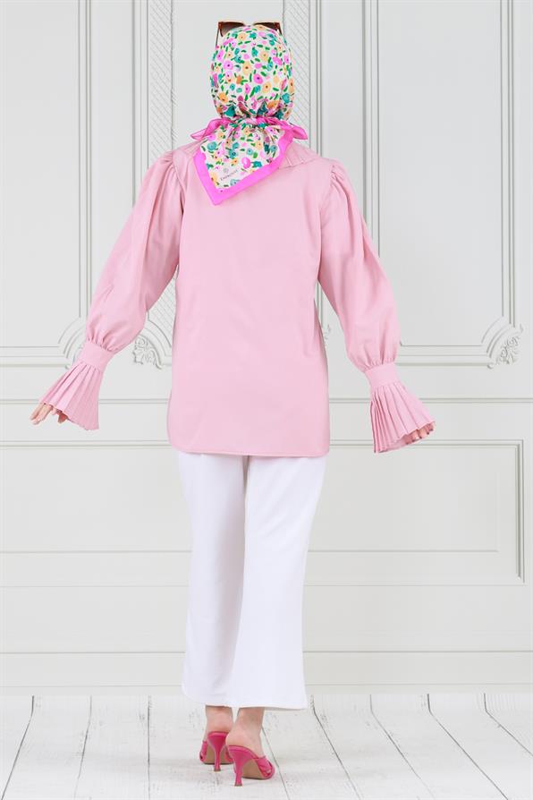 Pleated collar and sleeves shirt - Pink
