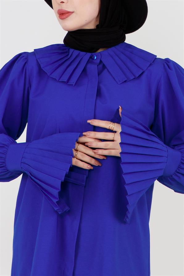 قميص بأكمام مزينة - أزرق ساكس